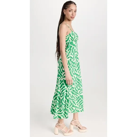 Faithful The Brand San Paolo Midi Dress Tulli Print Green US 8 Tropical Colorful
