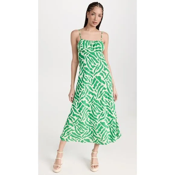 Faithful The Brand San Paolo Midi Dress Tulli Print Green US 8 Tropical Colorful