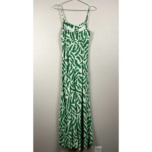 Faithful The Brand San Paolo Midi Dress Tulli Print Green US 8 Tropical Colorful