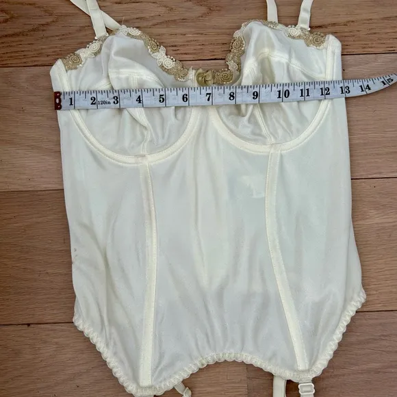 FANTASIE EMBROIDERED Corset Bustier Merry Widow Guepiere 34D Ref #8934 Ivory