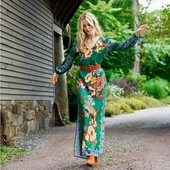 FARM RIO x Anthropologie Verdura Maxi Dress in Green