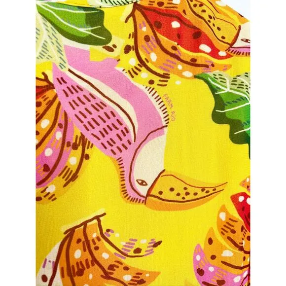 Farm Rio Yellow Beaks &amp; Bananas Layered Ruffled Mini Dress Large