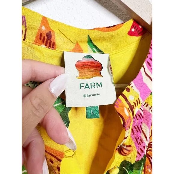 Farm Rio Yellow Beaks &amp; Bananas Layered Ruffled Mini Dress Large