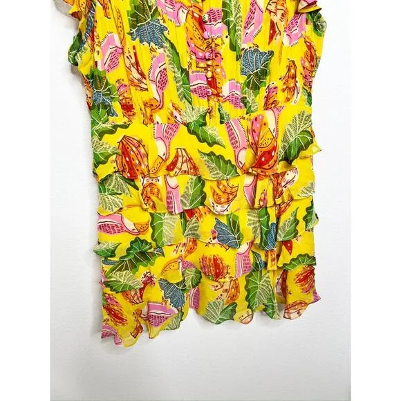 Farm Rio Yellow Beaks &amp; Bananas Layered Ruffled Mini Dress Large