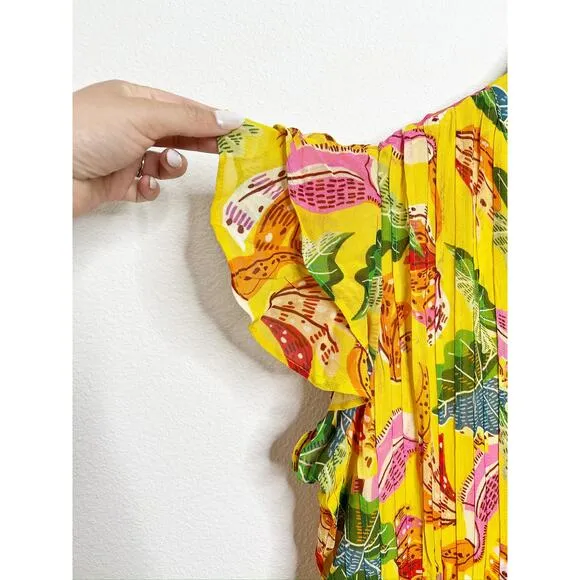 Farm Rio Yellow Beaks &amp; Bananas Layered Ruffled Mini Dress Large