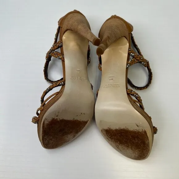 Fauzian Jeunesse Shoe Women 10 Sandal Ankle Strap Italy Open Stones 40.5 Core Ex