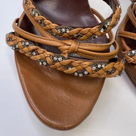 Fauzian Jeunesse Shoe Women 10 Sandal Ankle Strap Italy Open Stones 40.5 Core Ex