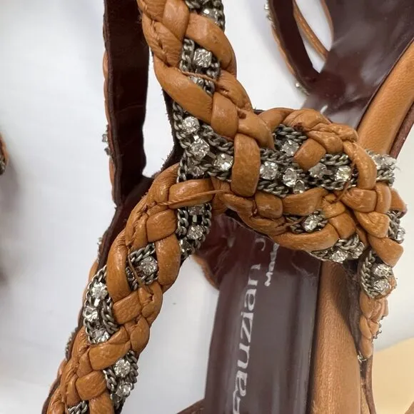 Fauzian Jeunesse Shoe Women 10 Sandal Ankle Strap Italy Open Stones 40.5 Core Ex