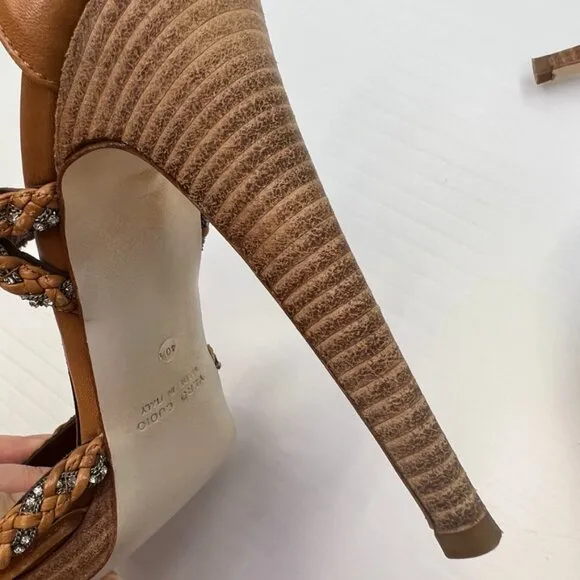 Fauzian Jeunesse Shoe Women 10 Sandal Ankle Strap Italy Open Stones 40.5 Core Ex