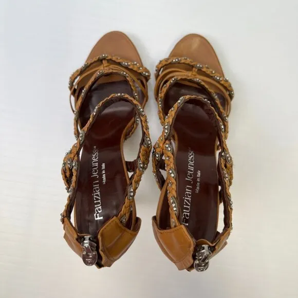 Fauzian Jeunesse Shoe Women 10 Sandal Ankle Strap Italy Open Stones 40.5 Core Ex