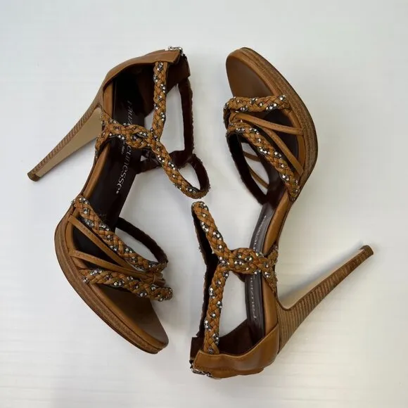 Fauzian Jeunesse Shoe Women 10 Sandal Ankle Strap Italy Open Stones 40.5 Core Ex