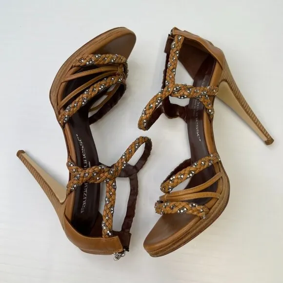 Fauzian Jeunesse Shoe Women 10 Sandal Ankle Strap Italy Open Stones 40.5 Core Ex