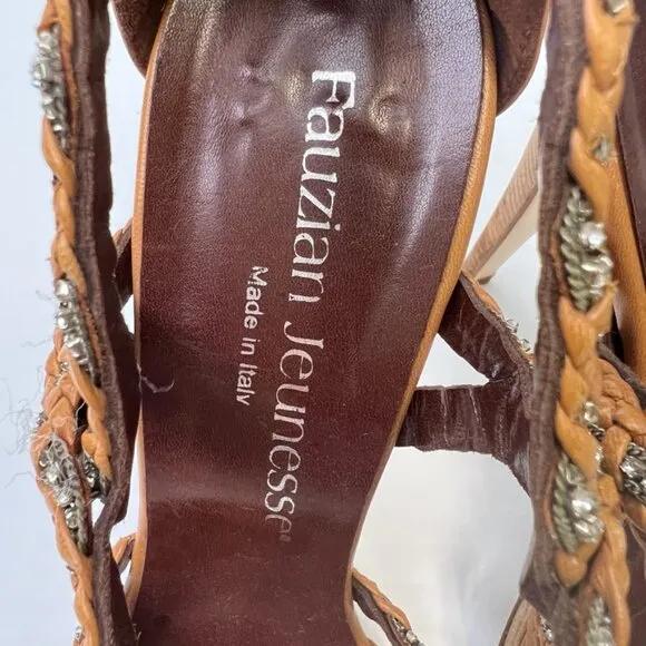 Fauzian Jeunesse Shoe Women 10 Sandal Ankle Strap Italy Open Stones 40.5 Core Ex