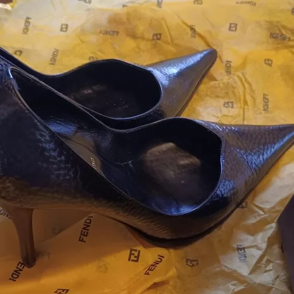 Fendi Black Patent Leather Pointed Toe Shoes Size Eu 39.5/US 8.5