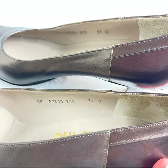 Ferragamo Pumps High Heels Shoes | Toe Cap Metallic designer Italian Leather 7.5