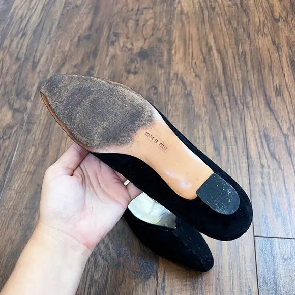 Ferragamo • vintage black suede pumps witchy low cuban heel 90s goth point toe