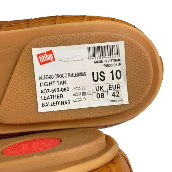 FitFlop Allegro Croco Ballerinas Flats Shoes Womens Size 10 Tan Slip On Leather