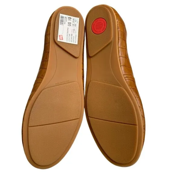 FitFlop Allegro Croco Ballerinas Flats Shoes Womens Size 10 Tan Slip On Leather