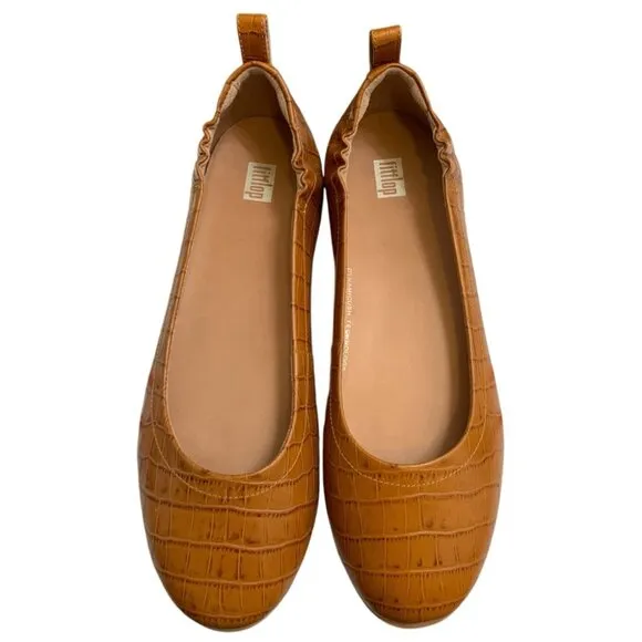 FitFlop Allegro Croco Ballerinas Flats Shoes Womens Size 10 Tan Slip On Leather