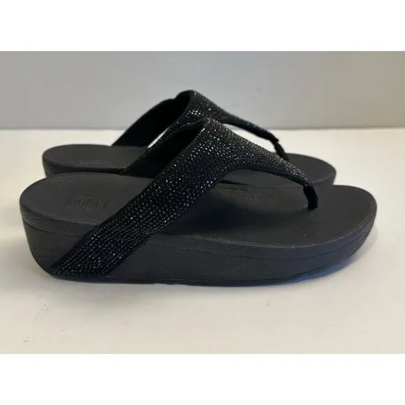 Fitflop Lottie Shimmer Crystal Thong Sandals Black Size EU 38/ US 7 T82-001