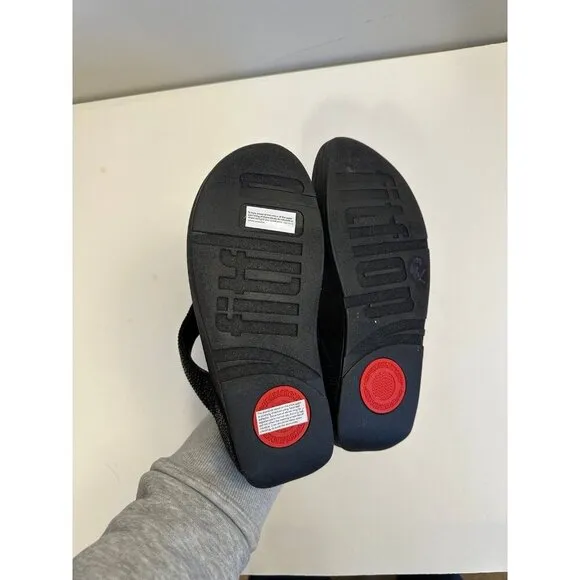Fitflop Lottie Shimmer Crystal Thong Sandals Black Size EU 38/ US 7 T82-001