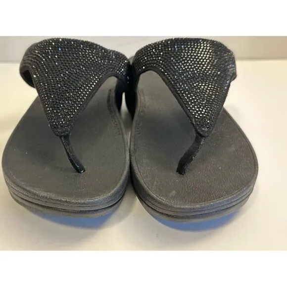Fitflop Lottie Shimmer Crystal Thong Sandals Black Size EU 38/ US 7 T82-001