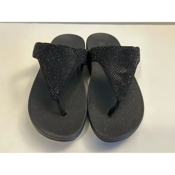 Fitflop Lottie Shimmer Crystal Thong Sandals Black Size EU 38/ US 7 T82-001