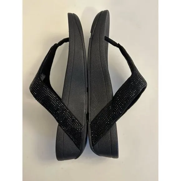 Fitflop Lottie Shimmer Crystal Thong Sandals Black Size EU 38/ US 7 T82-001