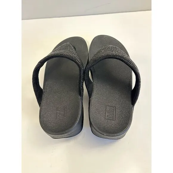 Fitflop Lottie Shimmer Crystal Thong Sandals Black Size EU 38/ US 7 T82-001
