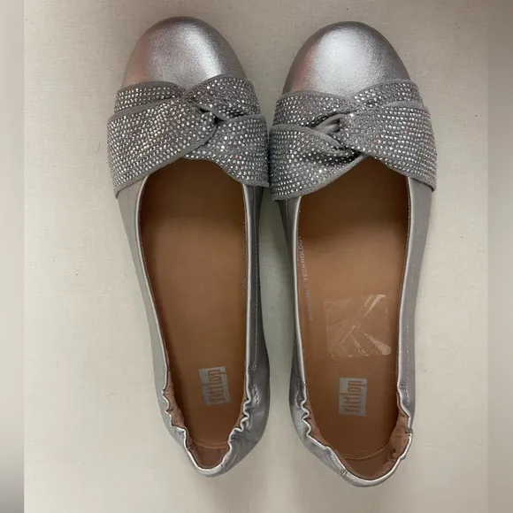 FitFlop Twiss Crystal Silver Ballet Flats Size‎ 7