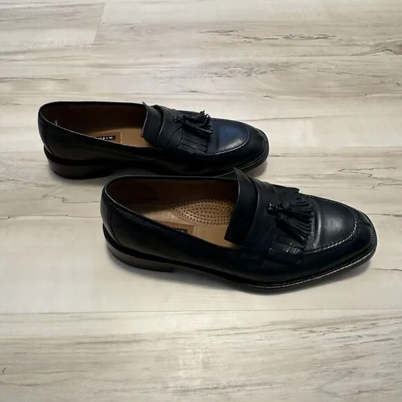 FLORSHEIM Men 9.5D Black Leather Tassel Brogue Loafer Shoes