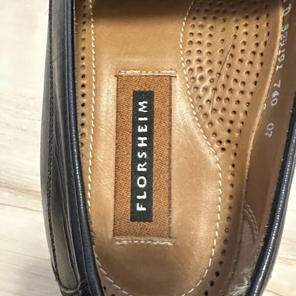 FLORSHEIM Men 9.5D Black Leather Tassel Brogue Loafer Shoes