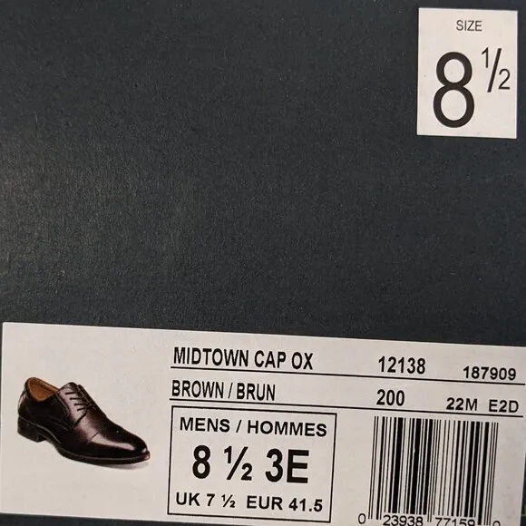 Florsheim Midtown Cap Toe Oxford, Brown Leather, Men's 8.5 3E