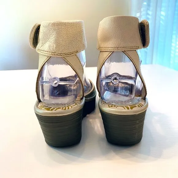 FLY‎ London Women's Yula White Pearl Leather Wedge Pumps EU Size 37 US 6.5 / 7