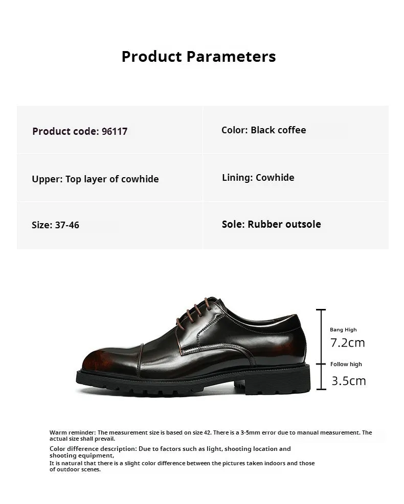 Formal Leather Shoes Men's Genuine Leather Lining Business Casual Shoes British Style round Head Thick Bottom Glossy Men's Shoes96117