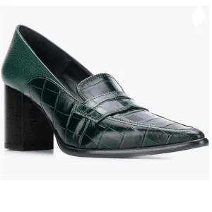 FOWT Green Chic Crocodile Loafers High Block Heel Slip On Pump Patchwork Shoes