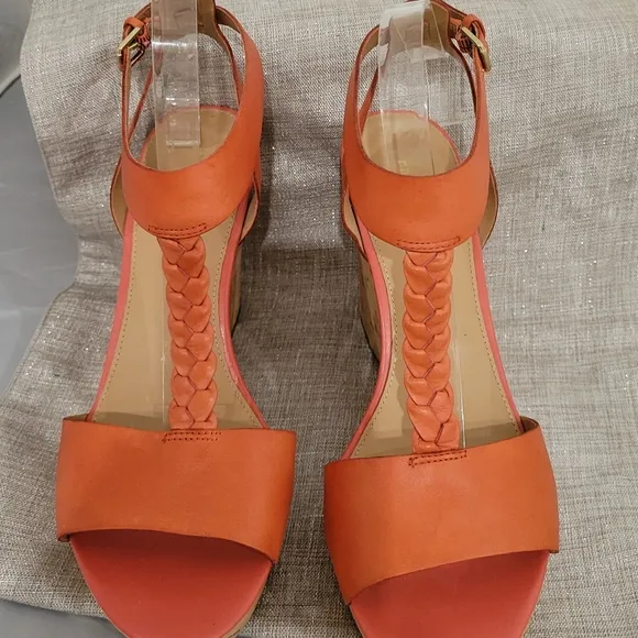Franco Sarto Serenity Orange Wedge Sandals with Cork Platform NWOT
