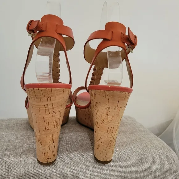 Franco Sarto Serenity Orange Wedge Sandals with Cork Platform NWOT