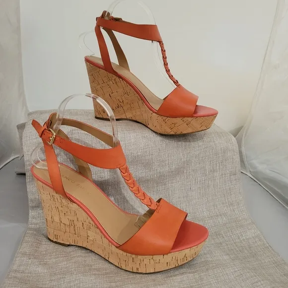 Franco Sarto Serenity Orange Wedge Sandals with Cork Platform NWOT