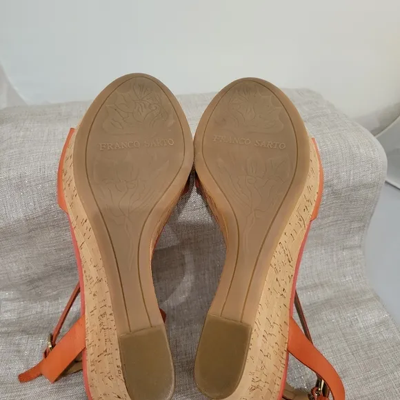 Franco Sarto Serenity Orange Wedge Sandals with Cork Platform NWOT