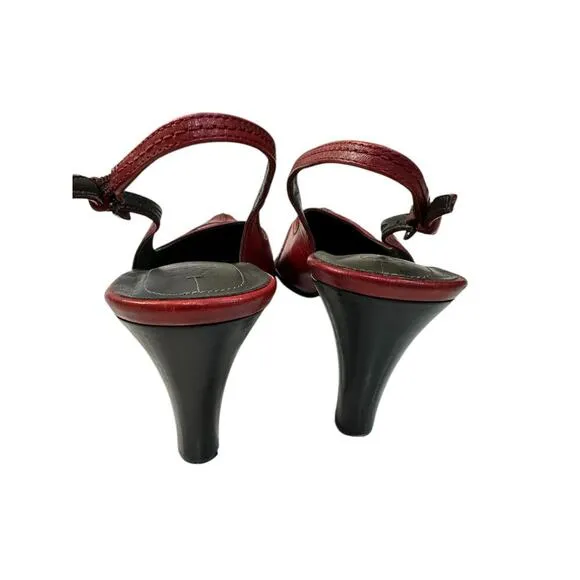Franco Sarto Square Toe Wing Tip Sling Back Heel Sz 6 Burgandy Party Event Shoes