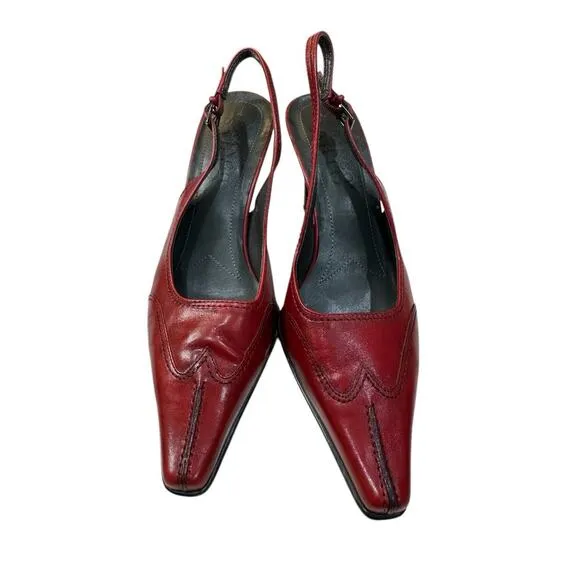 Franco Sarto Square Toe Wing Tip Sling Back Heel Sz 6 Burgandy Party Event Shoes