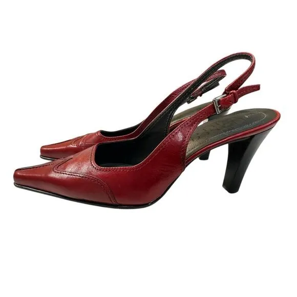 Franco Sarto Square Toe Wing Tip Sling Back Heel Sz 6 Burgandy Party Event Shoes