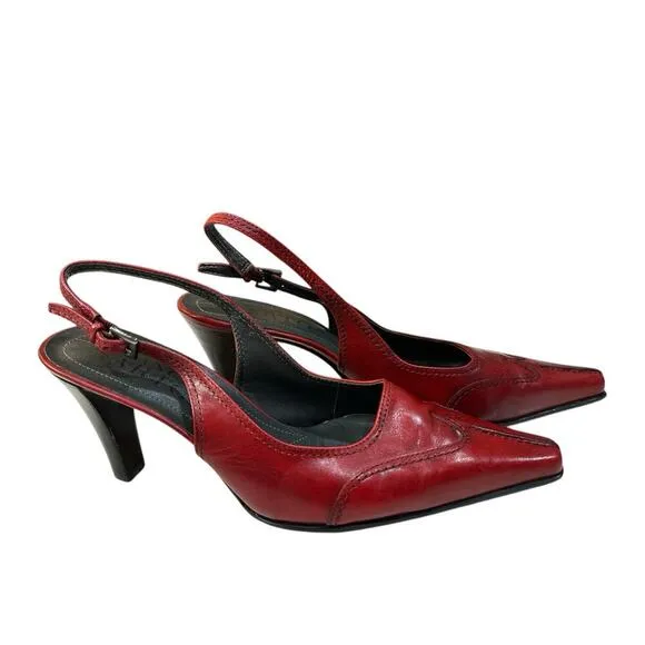 Franco Sarto Square Toe Wing Tip Sling Back Heel Sz 6 Burgandy Party Event Shoes