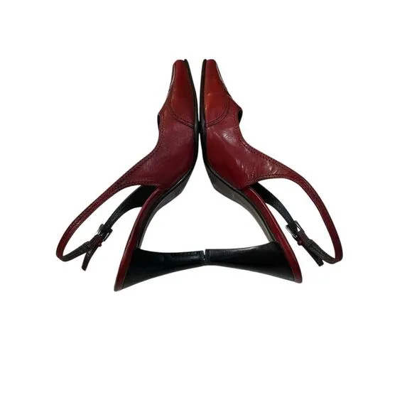 Franco Sarto Square Toe Wing Tip Sling Back Heel Sz 6 Burgandy Party Event Shoes