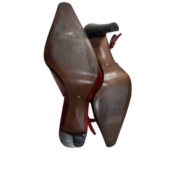 Franco Sarto Square Toe Wing Tip Sling Back Heel Sz 6 Burgandy Party Event Shoes