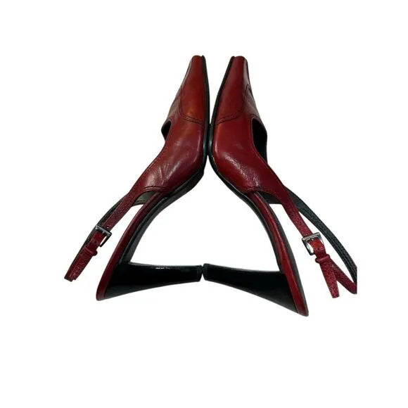Franco Sarto Square Toe Wing Tip Sling Back Heel Sz 6 Burgandy Party Event Shoes