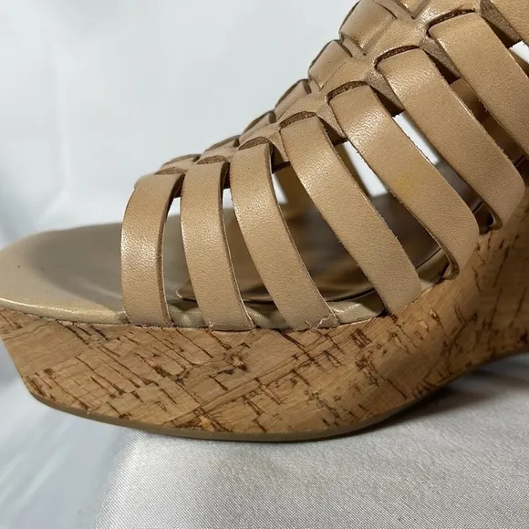 Franco Sarto Tan Leather Slip-On Wedge Sandals Rosely Size. 8