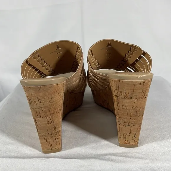 Franco Sarto Tan Leather Slip-On Wedge Sandals Rosely Size. 8