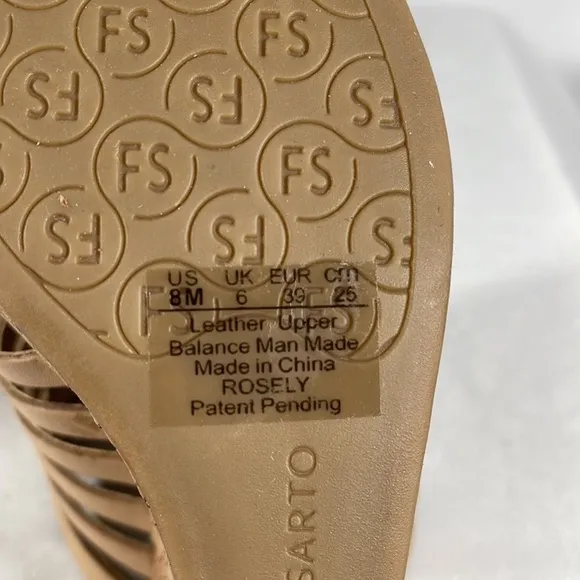 Franco Sarto Tan Leather Slip-On Wedge Sandals Rosely Size. 8